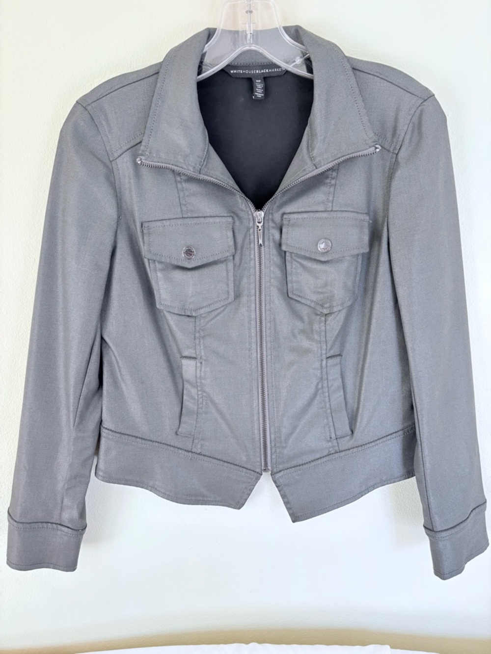 White House Black Market Coated denim Zip-Front Jean Jacket